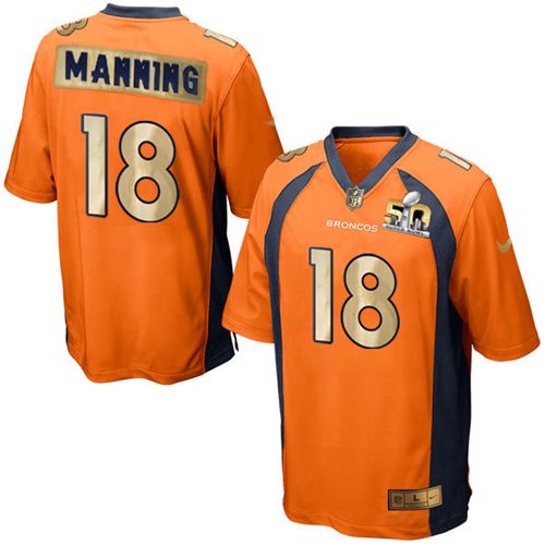 Nike Broncos #18 Peyton Manning Orange Team Color Men's Stitched NFL Game Super Bowl 50 Collection Jersey